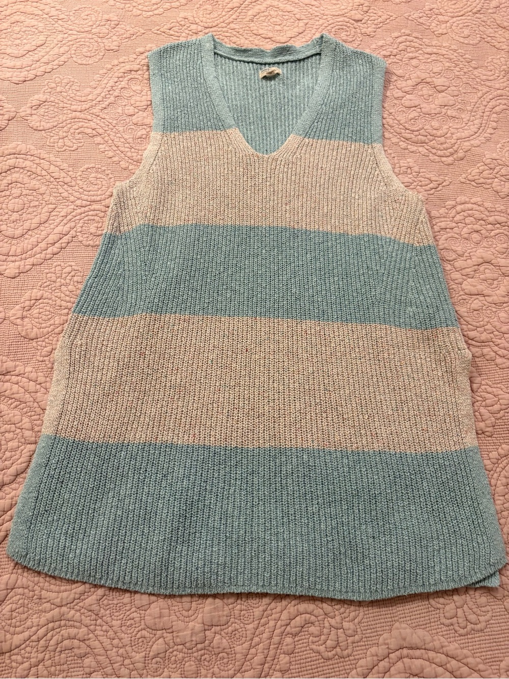 Pilcro Striped V-Neck Knit Tunic in Light Blue and Cream EUC